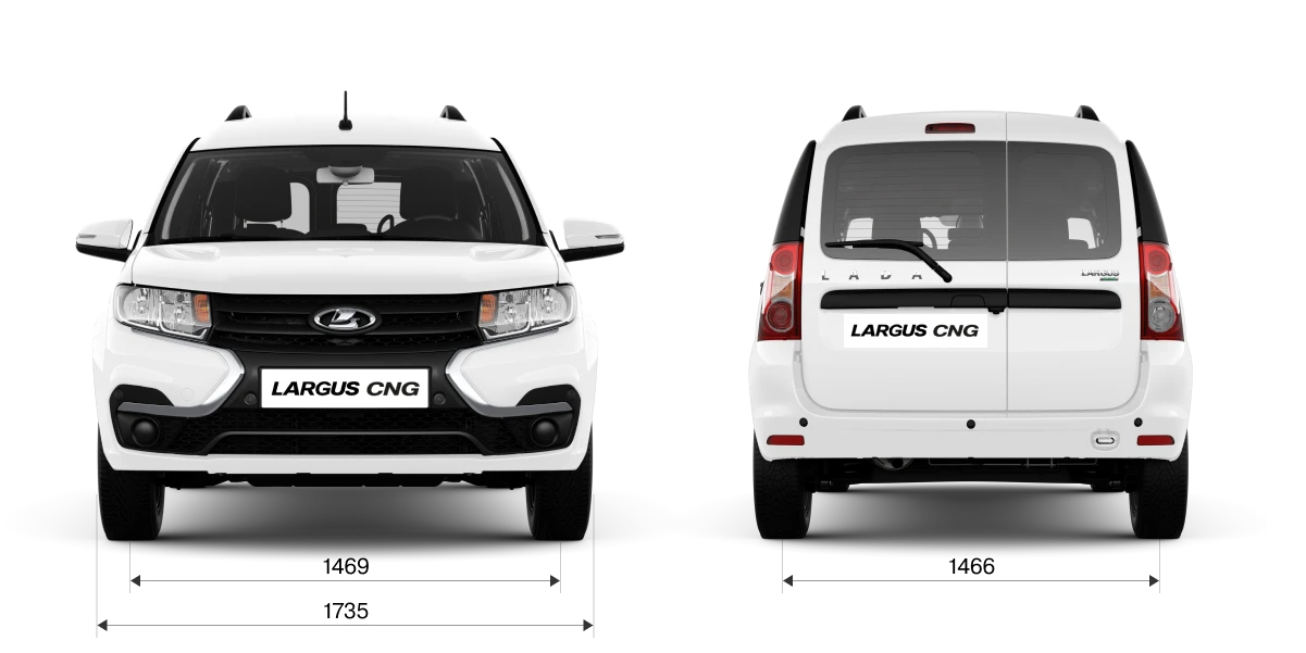 Габариты LADA Largus Universal CNG спереди и сзади: ширина 1750 мм