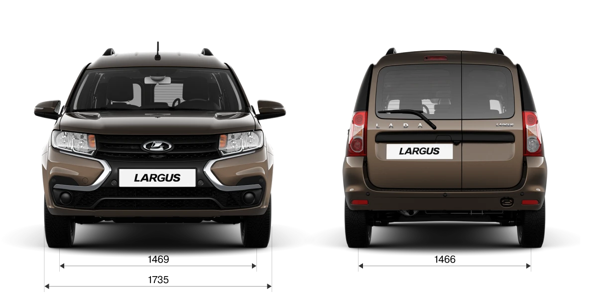 Габариты LADA Largus Universal спереди и сзади: ширина 1750 мм